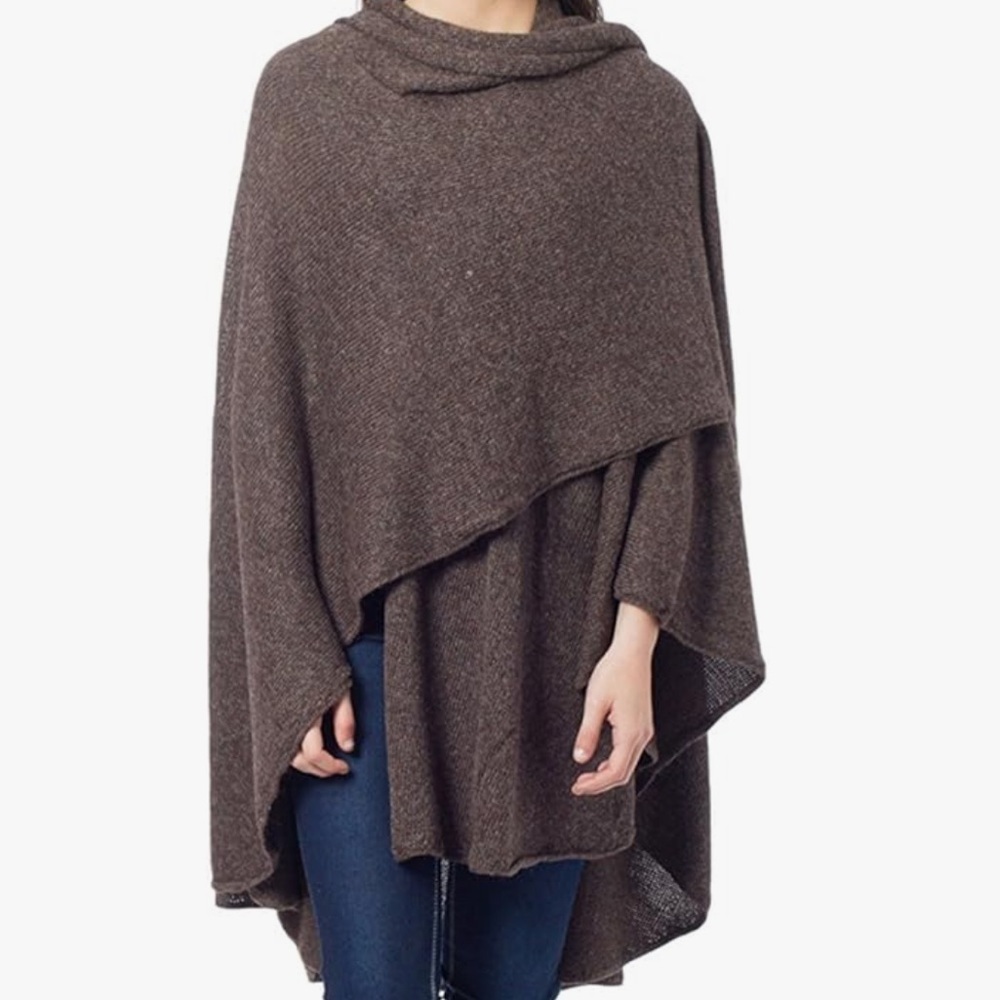 EUC NOVICA Alpaca Wool Blend Wrap Sweater Shawl Brown One Size